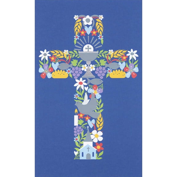 RSVP Colorful Cross of Communion Symbols and Silver Foil Chalice, Dove and Fish Money Holder / Gift Card Holder First Communion Card