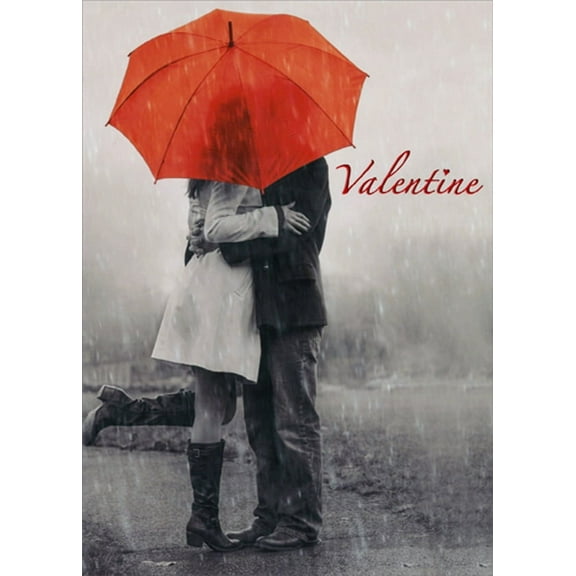 RSVP Couple Under Red Umbrella in Rain Romantic Valentine's Day Card