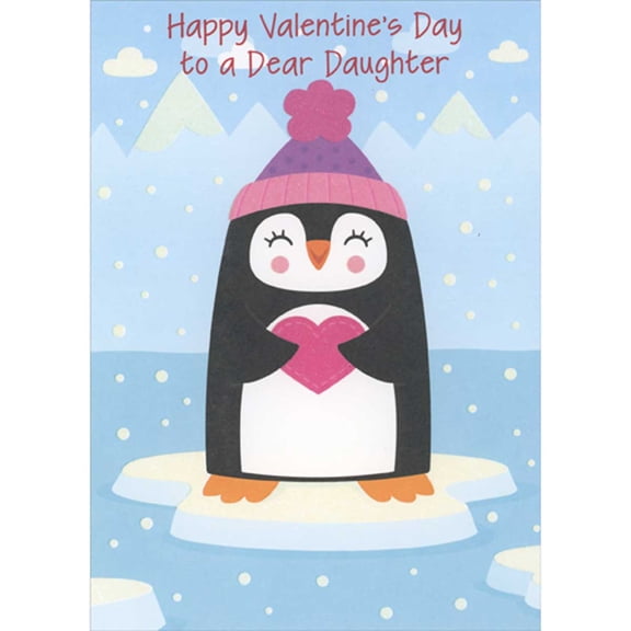 RSVP Cute Penguin Holding Heart on Floating Ice Valentine's Day Card for Daughter