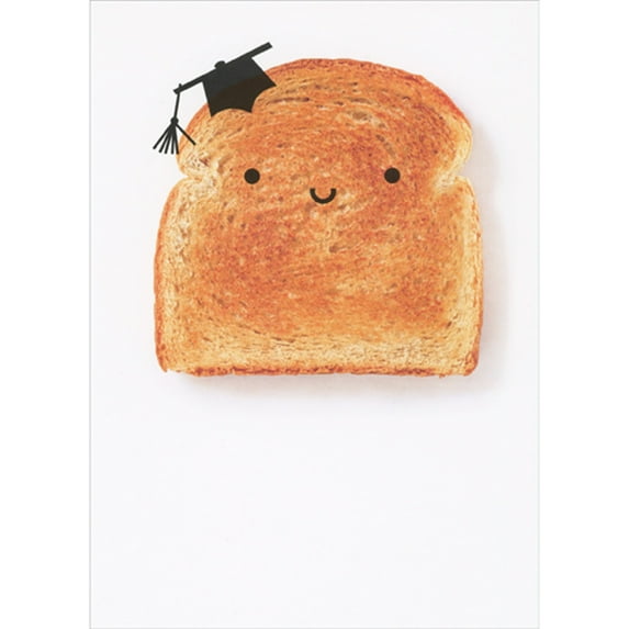 RSVP Cute Smiley Face Piece of Toast with Small Grad Cap Graduation Funny / Humorous Congratulations Card
