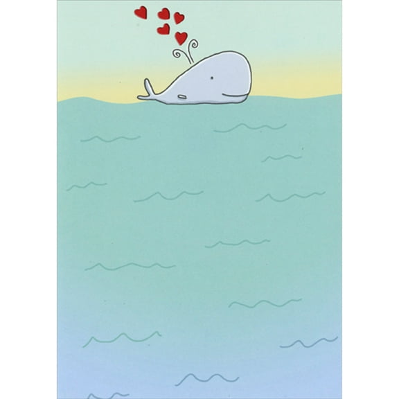 RSVP Cute Whale Floating on Top of Water and Blowing Red Heart Bubbles Funny / Humorous Valentine's Day Card