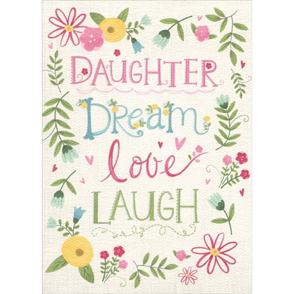 RSVP Daughter: Dream, Love, Laugh with Floral Border Graduation Congratulations Card for Daughter
