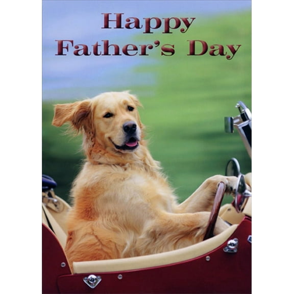 RSVP Dog Driving Red Car Humorous : Funny Father's Day Card