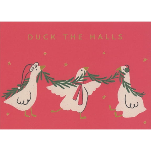 RSVP Duck the Halls: Ducks Holding Pine Branch Funny Christmas Card
