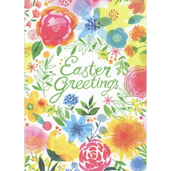 RSVP Easter Greetings: Swirling Border of Large Spring Flower Blooms Easter Card