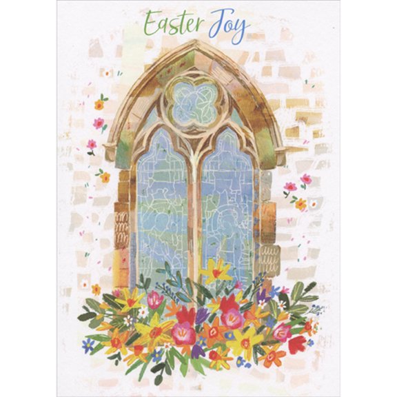 RSVP Easter Joy: Shimmering Church Windows with Flower Box Religious Easter Card