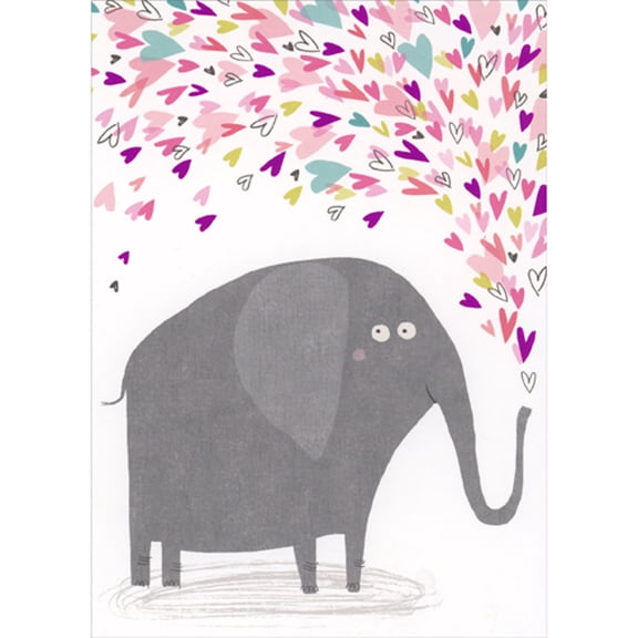 RSVP Elephant Showering Hearts from Trunk Cute / Funny Valentine's Day Card