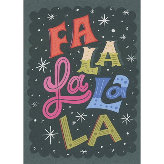 RSVP Fa La La La La Letters on Dark Background with Sparkling Snowflakes Christmas Card