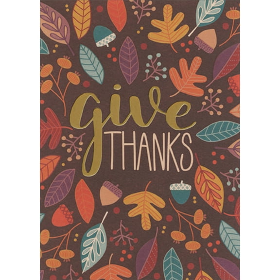 RSVP Give Thanks: Gold Foil Lettering with Colorful Fall Foliage Thanksgiving Card