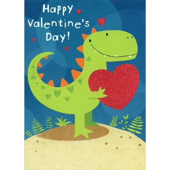 RSVP Green Dinosaur Holding Red Heart Valentine's Day Card for Kids