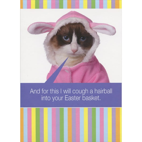 RSVP Grumpy Cat Wearing Pink Bunny Costume: Cough a Hairball Funny / Humorous Easter Card
