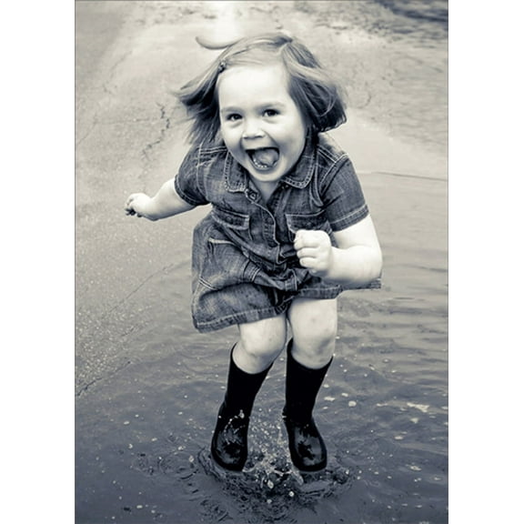 RSVP Happy Little Girl Jumping in Puddles Funny / Humorous Feminine Birthday Card for Her : Woman : Women