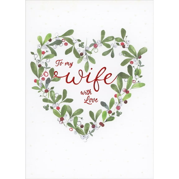 RSVP Heart Shaped Wreath with White and Red Holly Berries Christmas Card for Wife