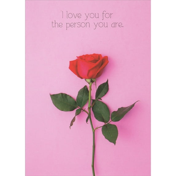 RSVP I Love You for the Person You Are: Single Red Rose on Pink Photo Valentine's Day Card for the One I Love (Wife, Husband, Girlfriend or Boyfriend)