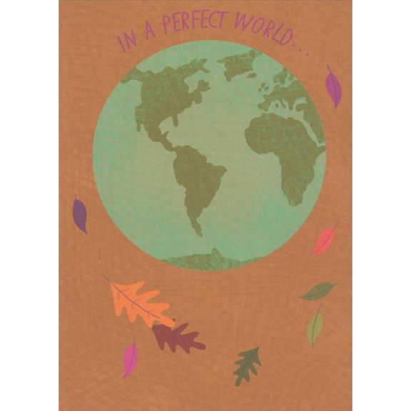 RSVP In a Perfect World: Green Globe and Falling Leaves on Brown Thanksgiving Card