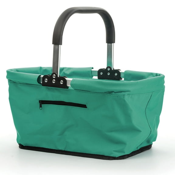 RSVP International Market Basket Aluminum Frame, Large Zip Side Pocket, 17x11x18", Turquoise