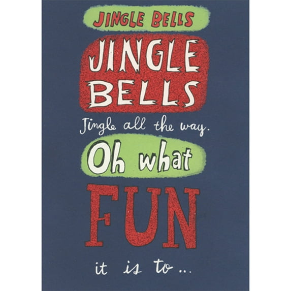 RSVP Jingle Bells, Oh What Fun: Red Glitter Accents on Dark Blue Romantic Funny Christmas Card for Husband, Wife, Partner