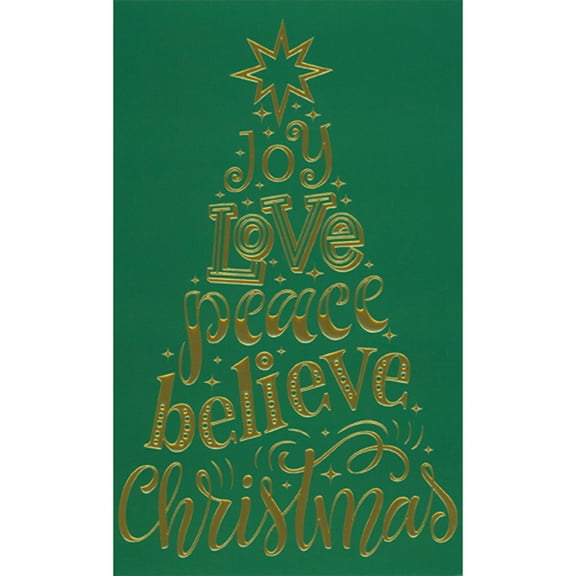 RSVP Joy Love Peace Believe Gold Foil Lettering Christmas Tree Money Holder / Gift Card Holder Christmas Card