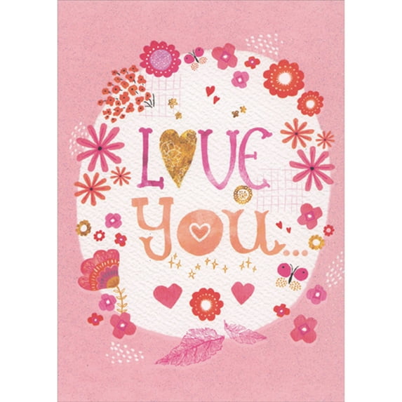 RSVP Love You Surrounded By Flowers and Hearts on Light Pink Valentine's Day Card for Daughter