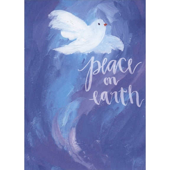 RSVP Peace on Earth: White Dove on Blue and Purple Paint Brush Strokes Christmas Card