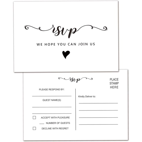 RSVP Postcards, Pack of 50 Blank RSVP Cards Stock for Weddings, Receptions, Showers, Birthday Parties, Celebrations, and Special Events, No Envelopes Needed 4"x6"