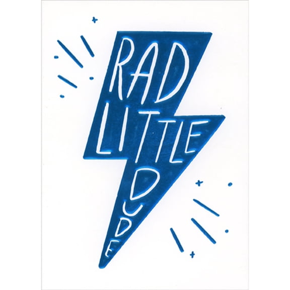 RSVP Rad Little Dude: Blue Foil Lightning Bolt Congratulations New Baby Card for Boy