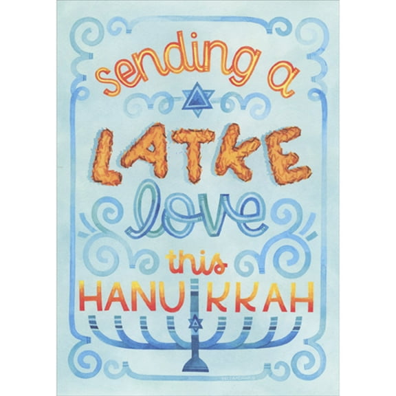 RSVP Sending a Latke Love: Blue Menorah and Star on Light Blue Hanukkah Card