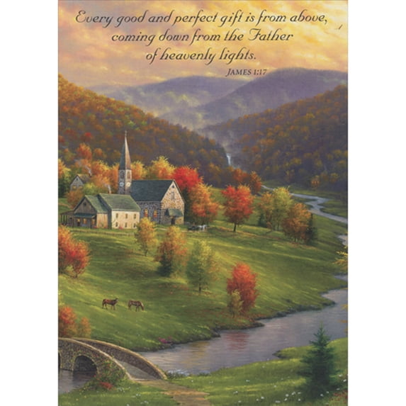 RSVP Serene Fall Country Scene with Two Horses Near Stream Religious Thanksgiving Card