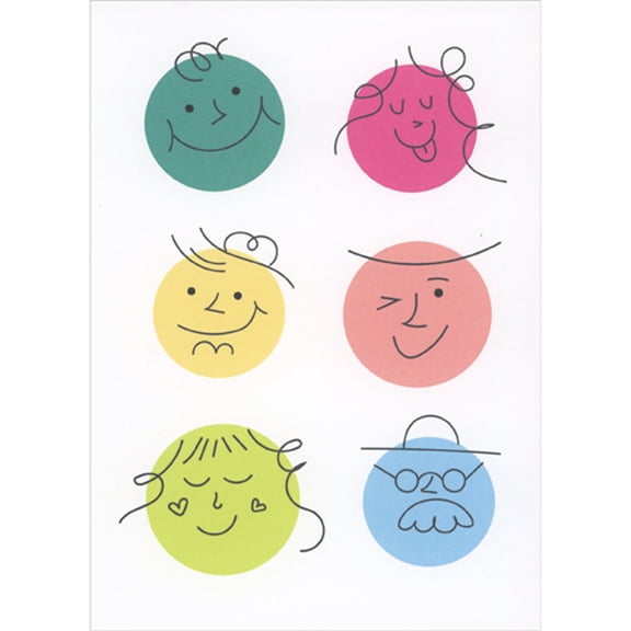 RSVP Silly Smiling Faces Drawn on Colored Circles Blank Note Card