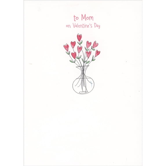 RSVP Small Rounded Glass Vase with Pink Flowers on White Background Valentine's Day Card for Mom