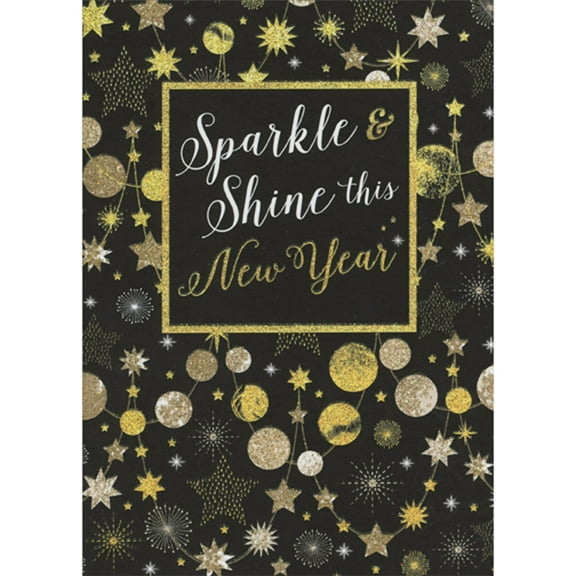 RSVP Sparkle and Shine Glitter Stars and Dots New Year Card