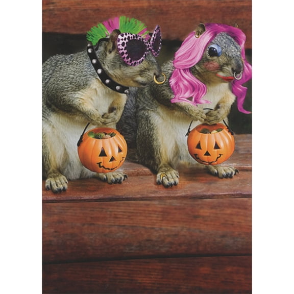 RSVP Squirrels With Punk Hair, Collars and Nose Rings Humorous / Funny Halloween Card