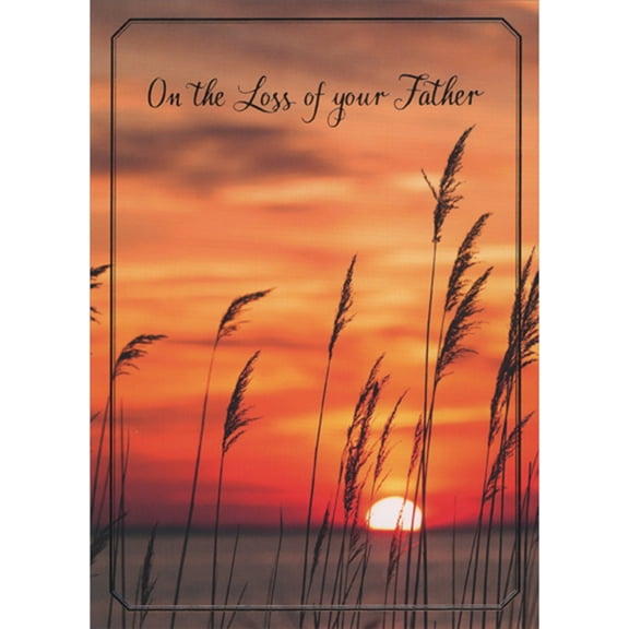 RSVP Sun Setting in Orange Sky Behind Tall Reeds Sympathy Card for Loss of Father