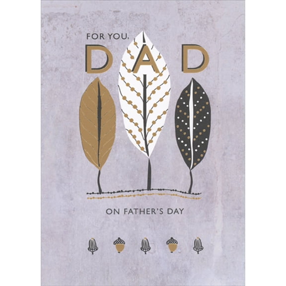 RSVP Three Gold Foil, White and Black Large Leaves and Five Acorns Father's Day Card for Dad
