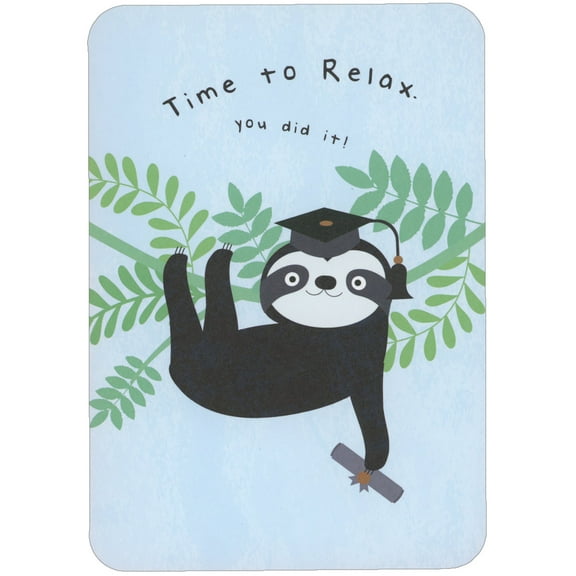 RSVP Time to Relax, You Did It: Cute Sloth Hanging from Branch Graduation Congratulations Card
