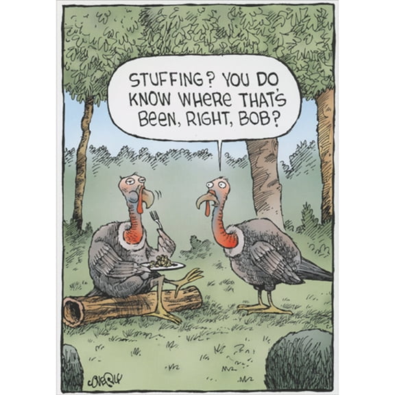 RSVP Turkey Sitting on Log Eating Stuffing Funny Thanksgiving Card