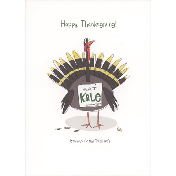 RSVP Turkey Wearing Eat Kale Sign Humorous / Funny Thanksgiving Card