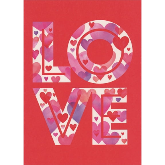 RSVP Two Rows of L O V E Letters with Pink and Purple Hearts Valentine's Day Card