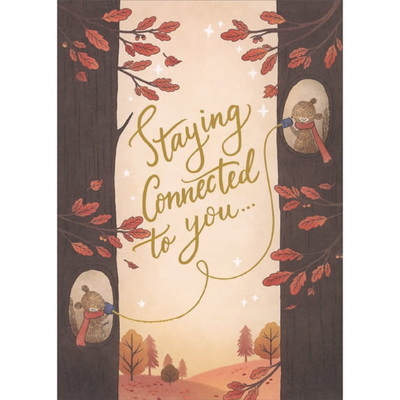RSVP Two Squirrels in Trees Talking on Tin Can and String Phones Thanksgiving Card