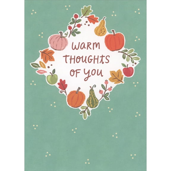 RSVP Warm Thoughts of You: Diamond Shaped Border of Fall Gourds and Fruit Thanksgiving Card