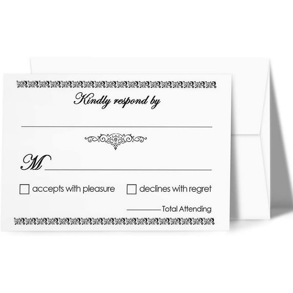 RSVP Wedding Return Cards - Blank Response Reply Card for Wedding, Rehearsal Dinner, Baby Shower, Bridal, Birthday, Engagement, Bachelorette Party - Card Size 4 x 6 and A6 Envelopes - 50 Per Pack
