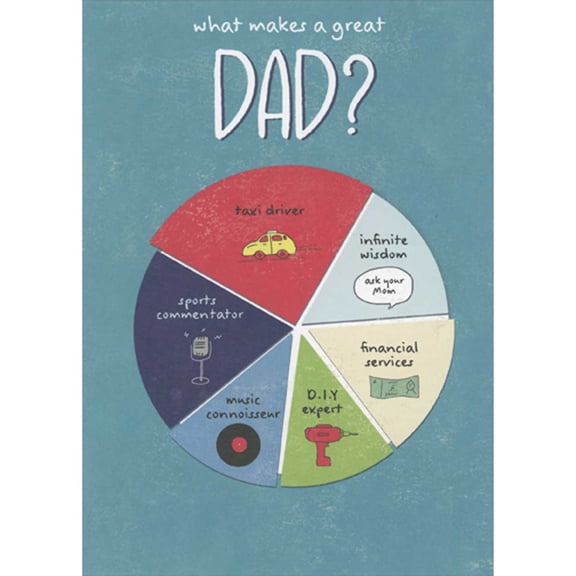 RSVP What Makes a Great Dad Pie Chart: Taxi Driver, Infinite Wisdom Father's Day Card for Dad