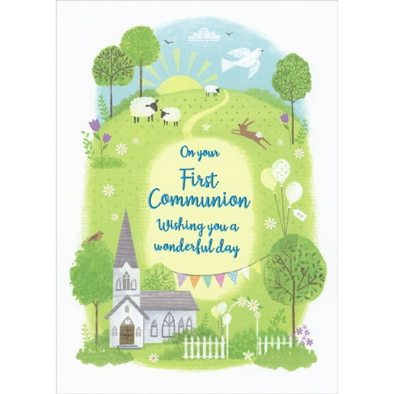 RSVP Wishing You a Wonderful Day: Church at Base of Hill 1st / First Communion Congratulations Card