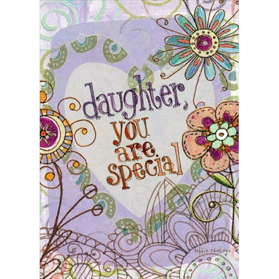 RSVP You Are Special : Sparkling Purple and Blue Flowers Birthday Card for Daughter
