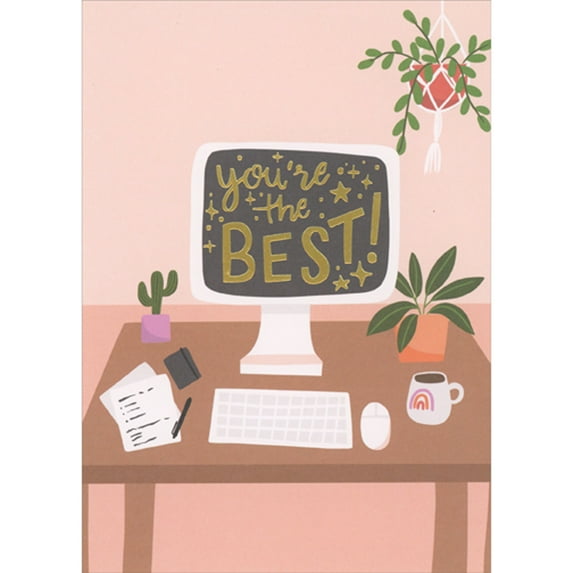 RSVP You're the Best: Monitor, Light Brown Desk and Pink Background Administrative Professional's Day Card