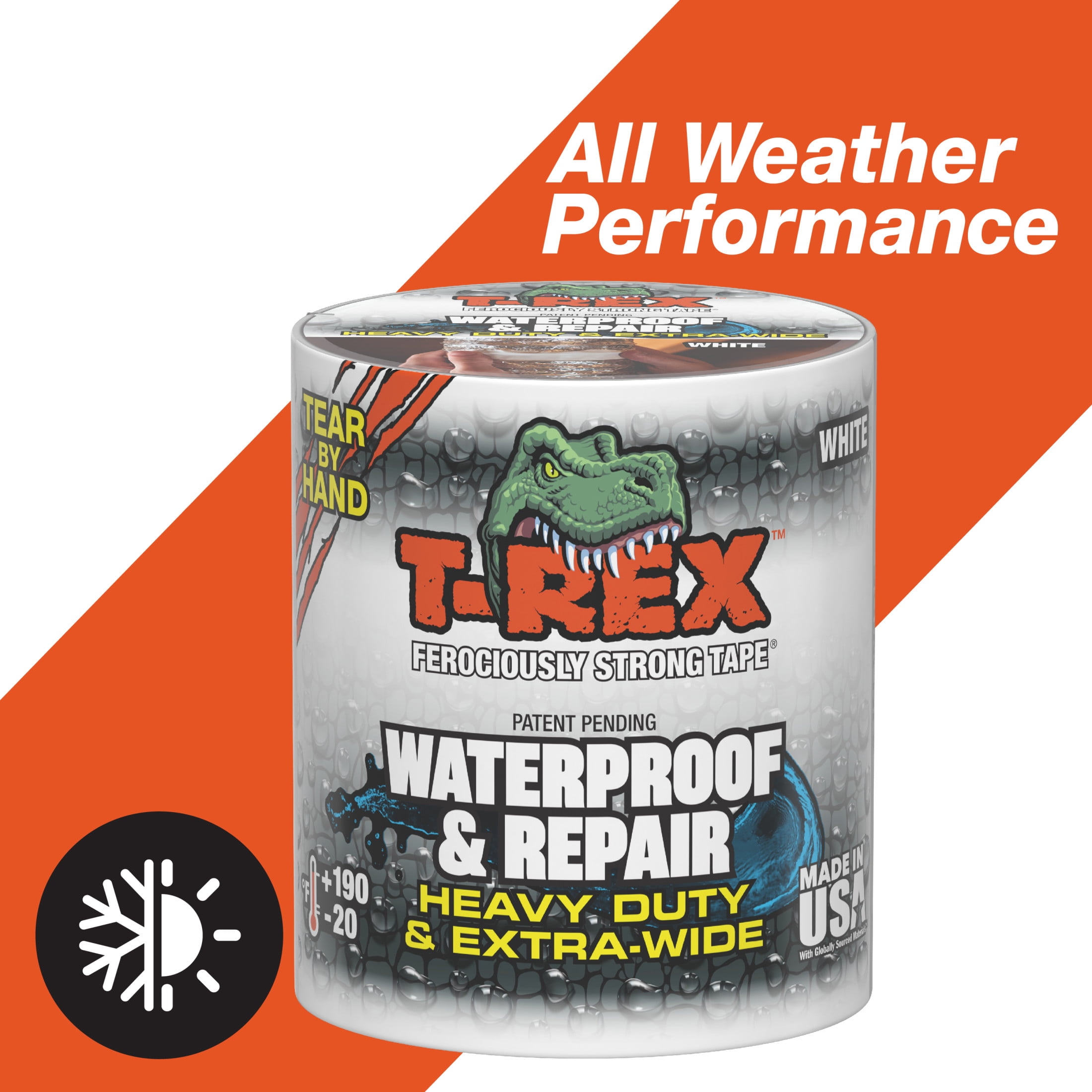 T-REX Heavy-Duty, Extra-Wide Waterproof and Repair Tape, White, 4 in. x 10 ft.
