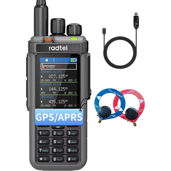 RT-880G GPS APRS 10w Ham Radio Walkie Talkie Portable CB Radio 1024 Channels HF SSB Rx with Cross-Band Repeater, 2.4 Inch Color Display with Programming Cable SW/MW Antenna