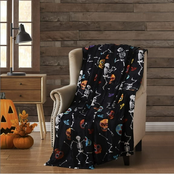 RT Designer's Collection Halloween Rock n Roll Printed Flannel Throw Blanket 50" x 70" Multicolor