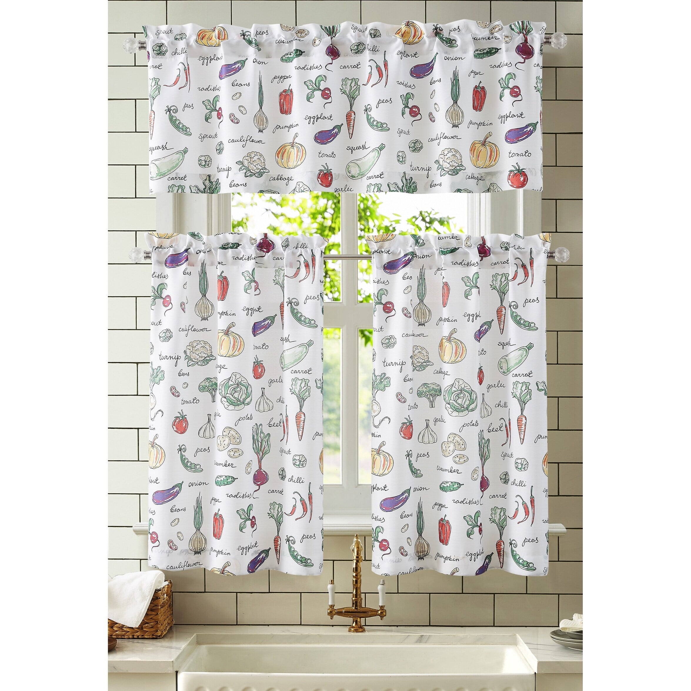Veggie Harvest Multicolor Polyester Kitchen Curtain Set