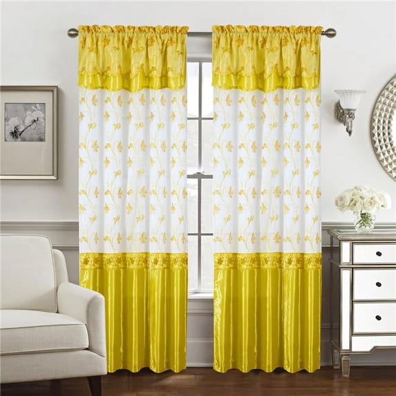 Pia Embroidered Panel With Double Valance 54'' x 90'' Yellow